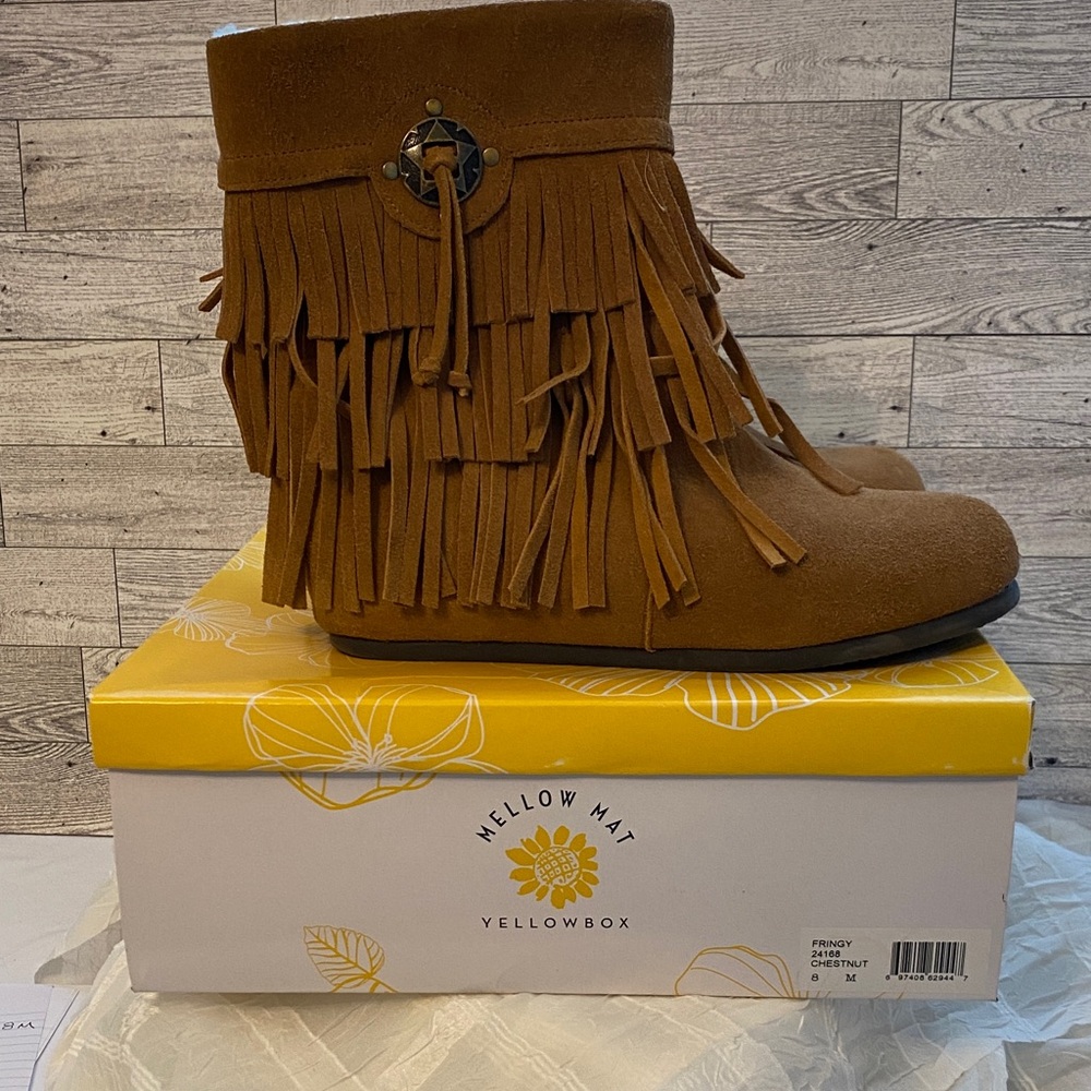 Yellow Box Fringe Ankle Booties - Brown